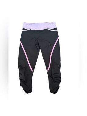 Lululemon run pace crop pants size 4 black purple pink running yoga exercise gym